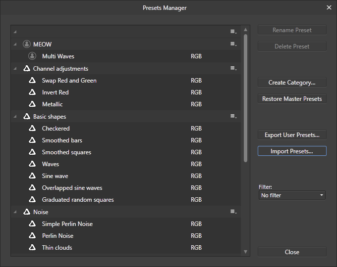 Import Procedural Texture Presets file